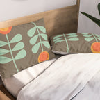 Scandi Flower Pair Retro Floral Minimalist Brown Orange Celadon Mint Pillow Sham Gallery Image 2