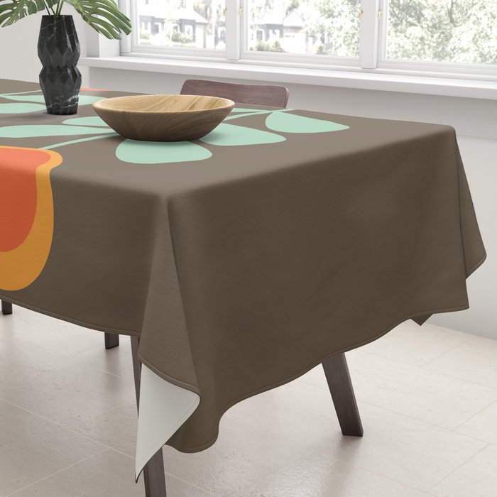Scandi Flower Pair Retro Floral Minimalist Brown Orange Celadon Mint Tablecloth Gallery Image 3