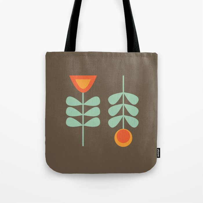 Scandi Flower Pair Retro Floral Minimalist Brown Orange Celadon Mint Tote Bag Gallery Image 1