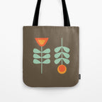 Scandi Flower Pair Retro Floral Minimalist Brown Orange Celadon Mint Tote Bag Gallery Image 1