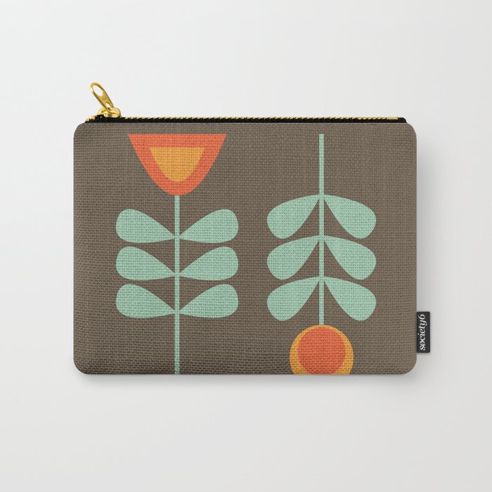 Scandi Flower Pair Retro Floral Minimalist Brown Orange Celadon Mint Carry All Pouch Gallery Image 1
