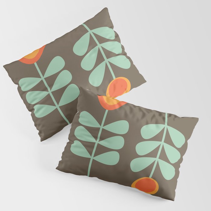 Scandi Flower Pair Retro Floral Minimalist Brown Orange Celadon Mint Pillow Sham Gallery Image 3