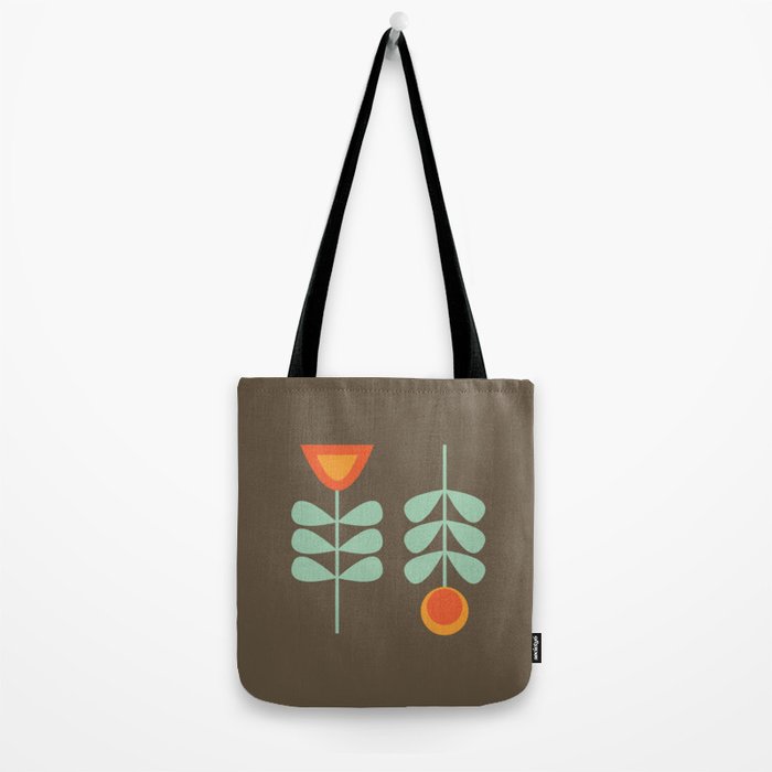 Scandi Flower Pair Retro Floral Minimalist Brown Orange Celadon Mint Tote Bag Gallery Image 2