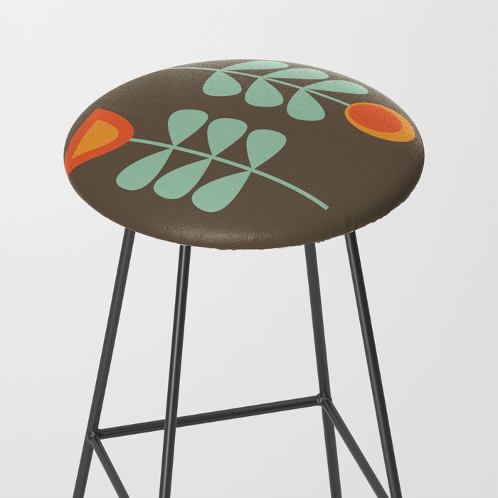 Scandi Flower Pair Retro Floral Minimalist Brown Orange Celadon Mint Stool Gallery Image 2