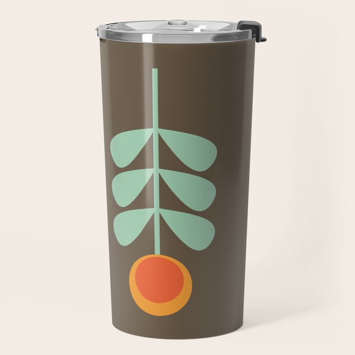 Scandi Flower Pair Retro Floral Minimalist Brown Orange Celadon Mint Travel Mug Gallery Image 2