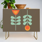 Scandi Flower Pair Retro Floral Minimalist Brown Orange Celadon Mint Credenza Gallery Image 1