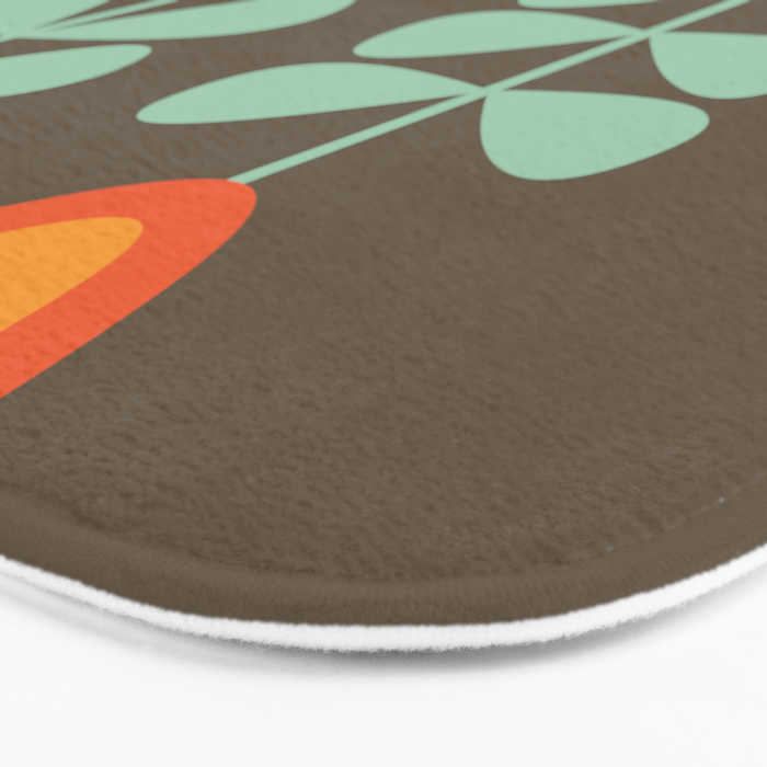 Scandi Flower Pair Retro Floral Minimalist Brown Orange Celadon Mint Bath Mat Gallery Image 3