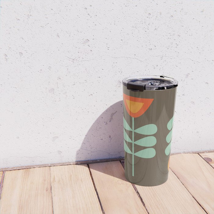 Scandi Flower Pair Retro Floral Minimalist Brown Orange Celadon Mint Travel Mug Gallery Image 4