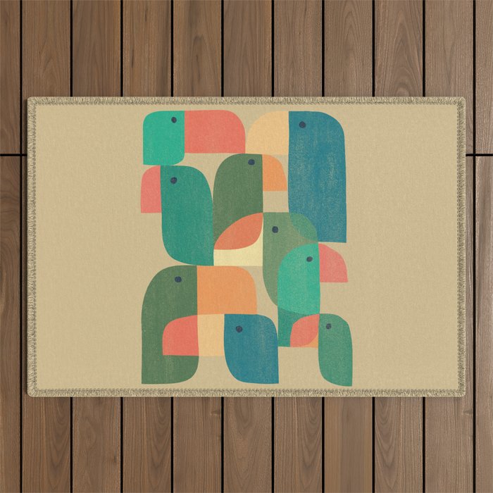 Mid-century tropical birds Outdoor Rug Gallery Image 1