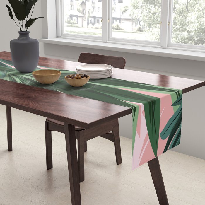 Pink and green palm trees Table Runner Gallery Image 2
