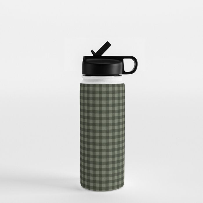Gingham Plaid Pattern - Forest Green Water Bottle Gallery Image 1