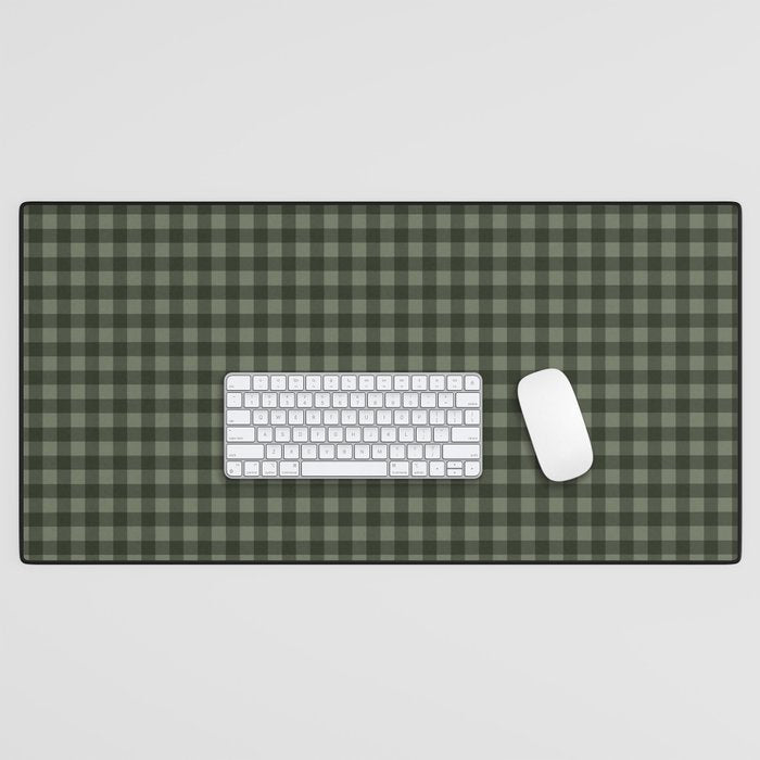 Gingham Plaid Pattern - Forest Green Desk Mat