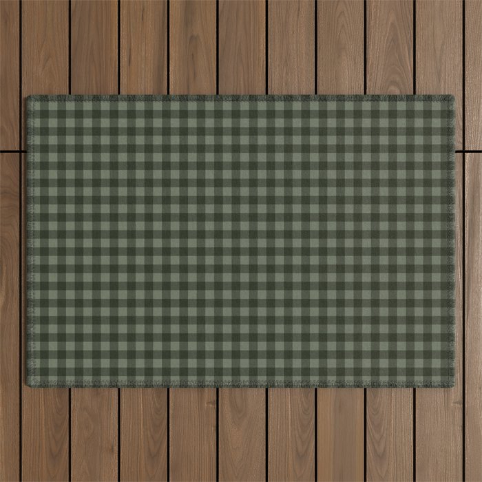 Gingham Plaid Pattern - Forest Green Outdoor Rug Gallery Image 1