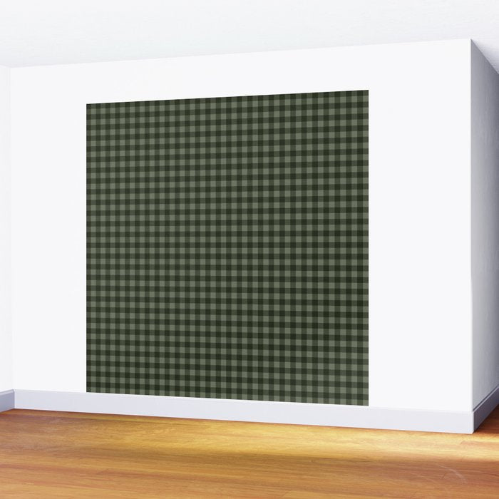 Gingham Plaid Pattern - Forest Green Wall Mural Gallery Image 2
