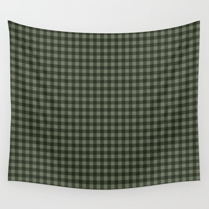 Gingham Plaid Pattern - Forest Green Wall Tapestry Gallery Image 1
