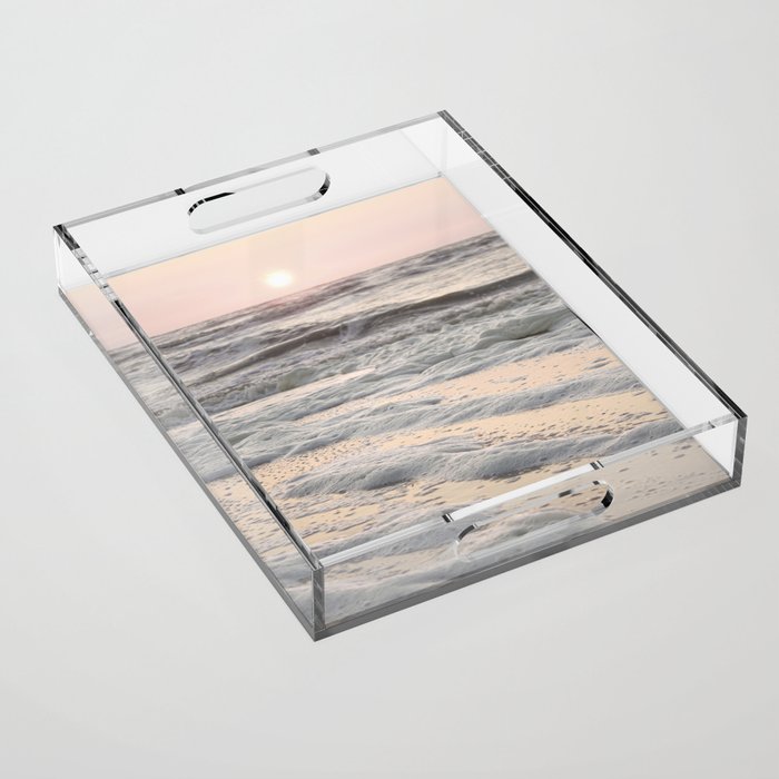 Pastel Tones Ocean In Holland Photo | Dutch Coast Seafoam And Waves Art Print | Travel Photography Acrylic Tray Gallery Image 1