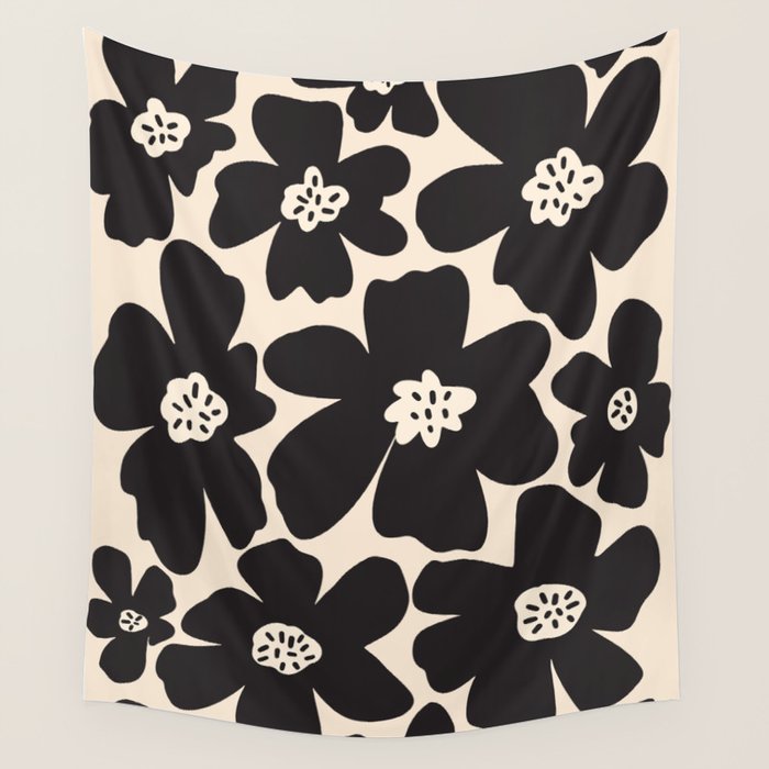 Black and White Retro Daisy Wall Tapestry Gallery Image 4