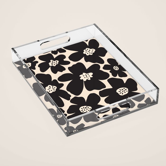 Black and White Retro Daisy Acrylic Tray Gallery Image 1