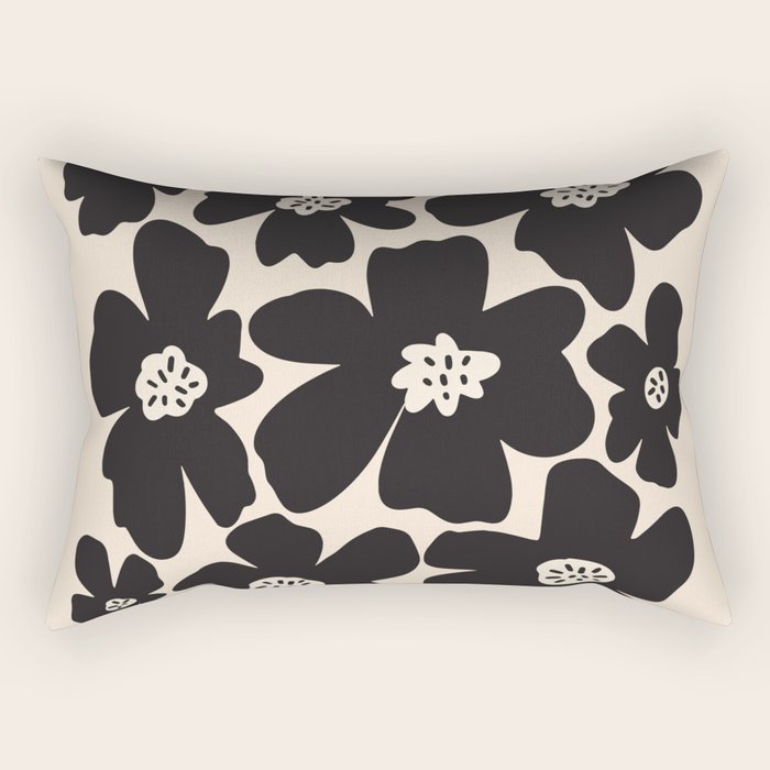 Black and White Retro Daisy Rectangular Pillow Gallery Image 1