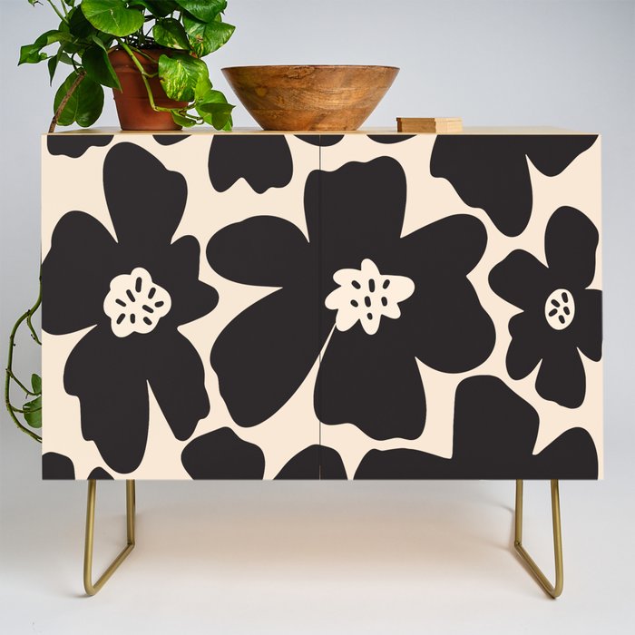 Black and White Retro Daisy Credenza Gallery Image 1