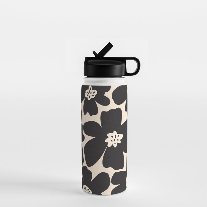 Black and White Retro Daisy Water Bottle Gallery Image 1