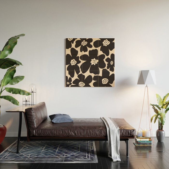 Black and White Retro Daisy Wood Wall Art Gallery Image 2