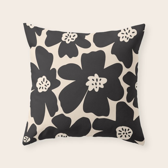 Black and White Retro Daisy Throw Pillow Gallery Image 1