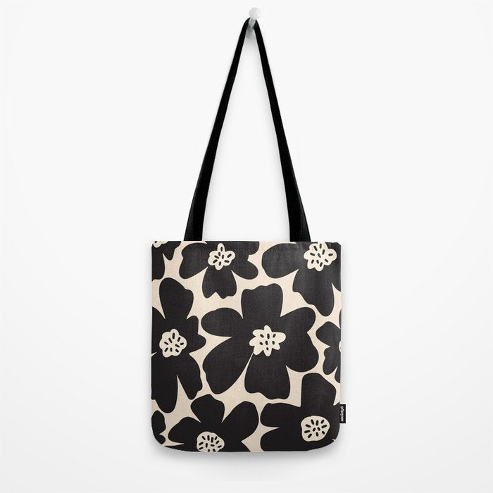 Black and White Retro Daisy Tote Bag Gallery Image 2