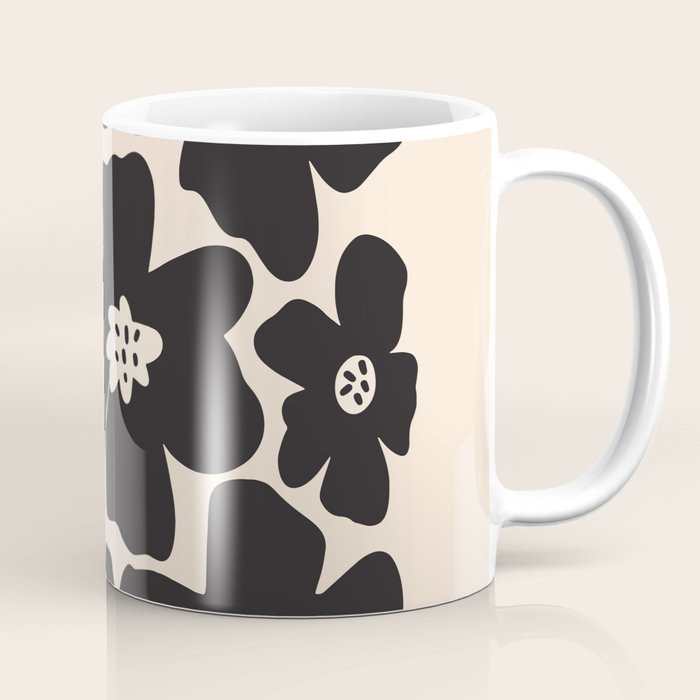 Black and White Retro Daisy Coffee Mug Gallery Image 1