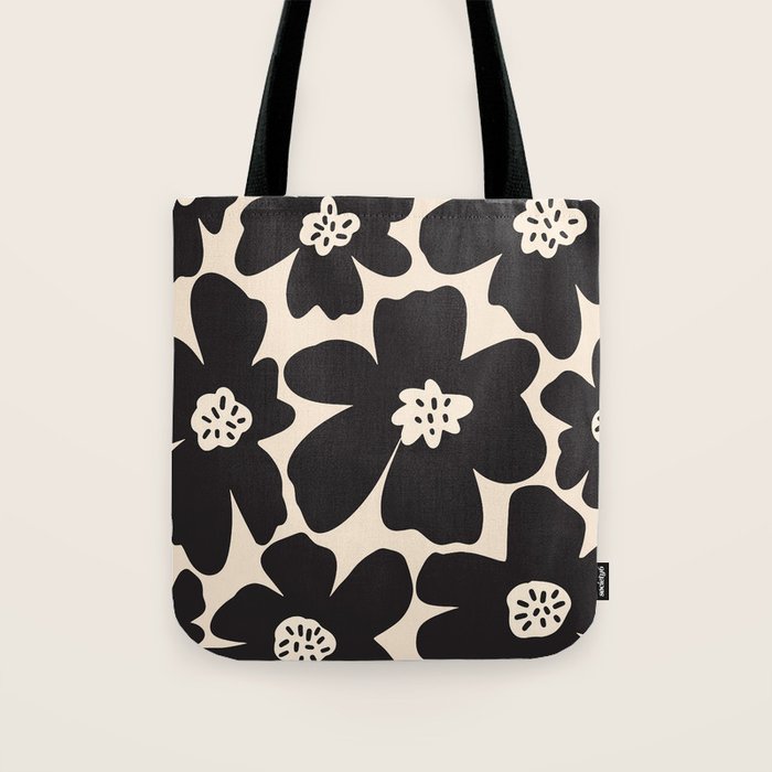 Black and White Retro Daisy Tote Bag Gallery Image 1