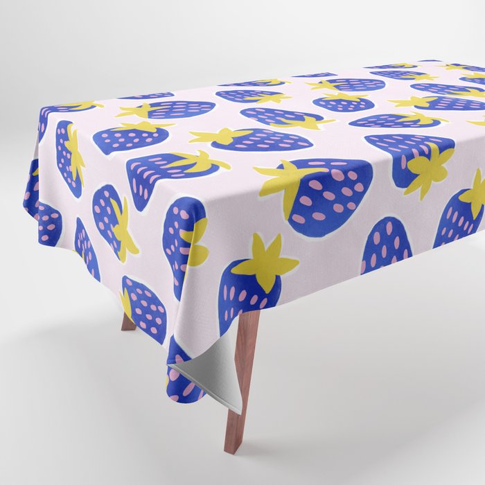 Vibrant Blue Strawberry Pattern Tablecloth Gallery Image 1
