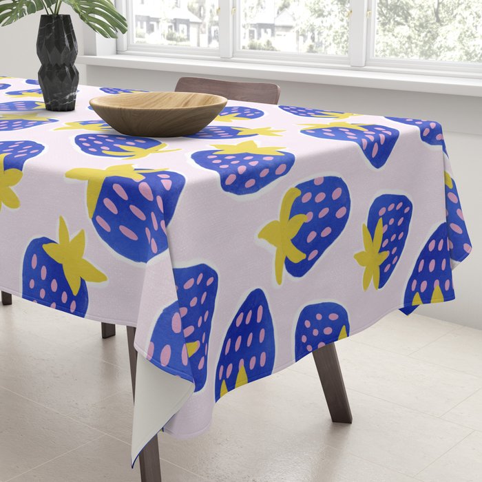Vibrant Blue Strawberry Pattern Tablecloth Gallery Image 3
