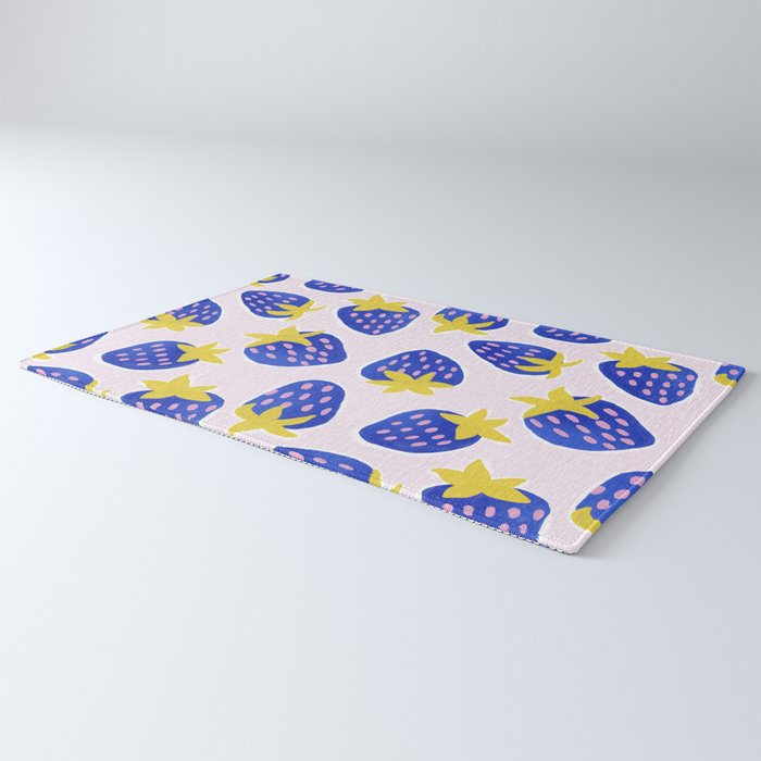 Vibrant Blue Strawberry Pattern Rug Gallery Image 3