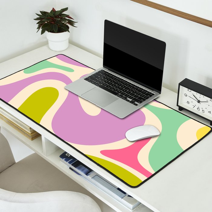 Smooth Contours Retro Modern Abstract Pattern Pastel Lavender Lime Orange Mint Desk Mat Gallery Image 2