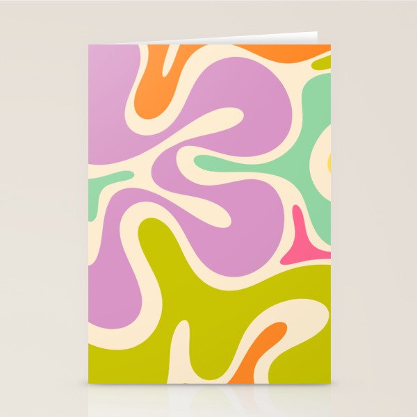 Smooth Contours Retro Modern Abstract Pattern Pastel Lavender Lime Orange Mint Stationery Card Gallery Image 1