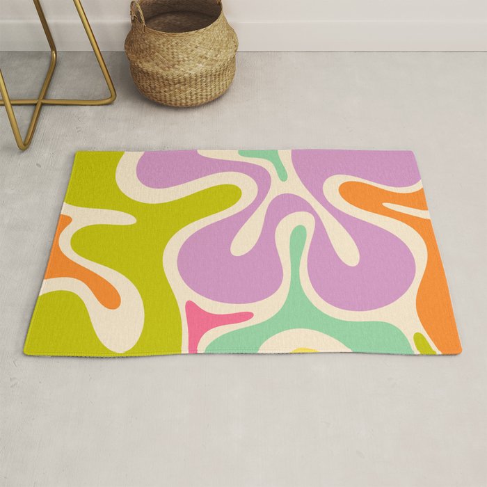Smooth Contours Retro Modern Abstract Pattern Pastel Lavender Lime Orange Mint Rug Gallery Image 1