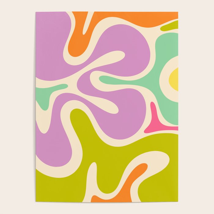 Smooth Contours Retro Modern Abstract Pattern Pastel Lavender Lime Orange Mint Poster Gallery Image 1