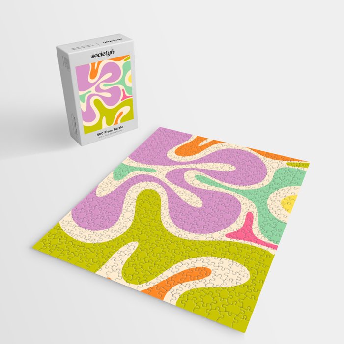Smooth Contours Retro Modern Abstract Pattern Pastel Lavender Lime Orange Mint Jigsaw Puzzle Gallery Image 2