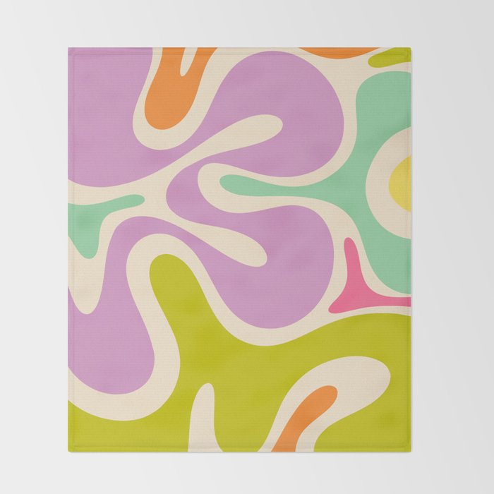 Smooth Contours Retro Modern Abstract Pattern Pastel Lavender Lime Orange Mint Throw Blanket Gallery Image 2