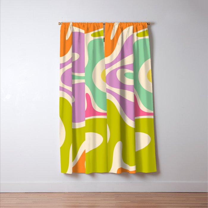 Smooth Contours Retro Modern Abstract Pattern Pastel Lavender Lime Orange Mint Window Curtain Gallery Image 3