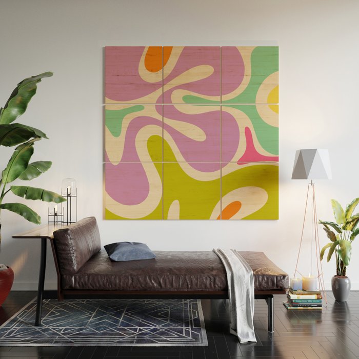 Smooth Contours Retro Modern Abstract Pattern Pastel Lavender Lime Orange Mint Wood Wall Art Gallery Image 2