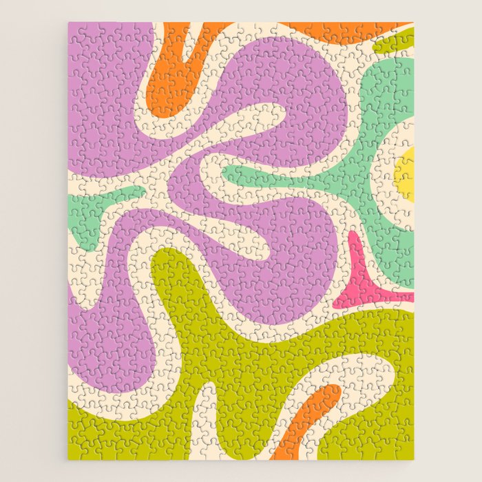 Smooth Contours Retro Modern Abstract Pattern Pastel Lavender Lime Orange Mint Jigsaw Puzzle Gallery Image 1