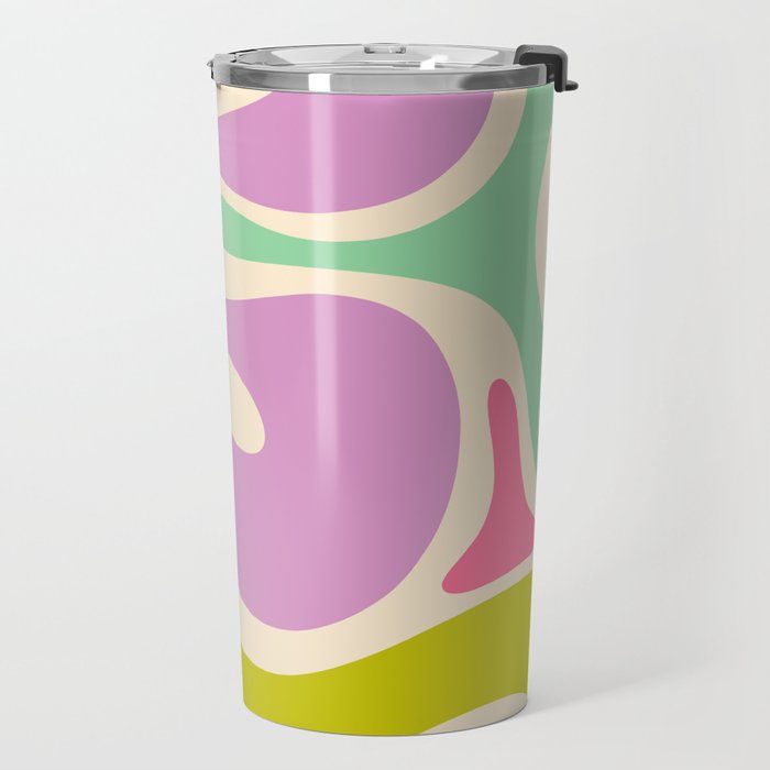 Smooth Contours Retro Modern Abstract Pattern Pastel Lavender Lime Orange Mint Travel Mug Gallery Image 2
