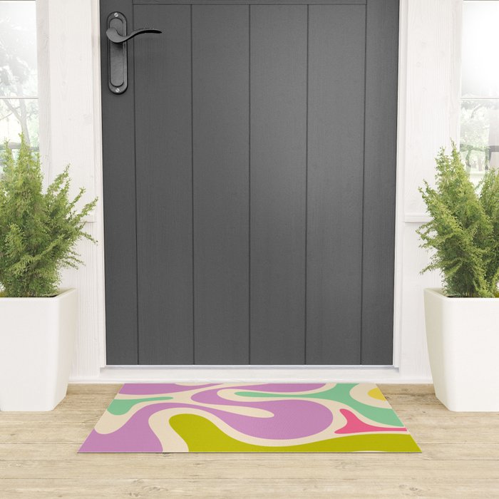 Smooth Contours Retro Modern Abstract Pattern Pastel Lavender Lime Orange Mint Welcome Mat Gallery Image 3