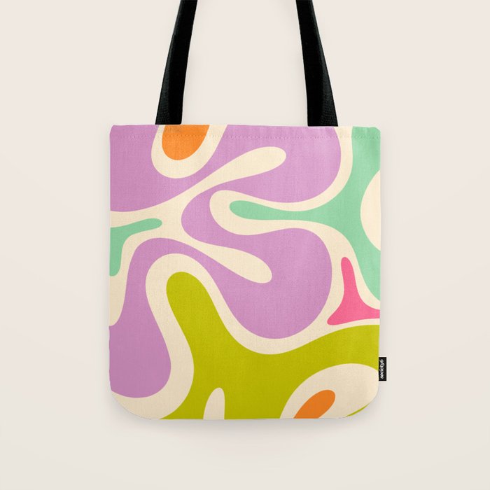 Smooth Contours Retro Modern Abstract Pattern Pastel Lavender Lime Orange Mint Tote Bag Gallery Image 1