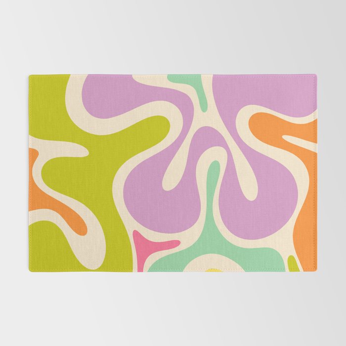 Smooth Contours Retro Modern Abstract Pattern Pastel Lavender Lime Orange Mint Rug Gallery Image 2