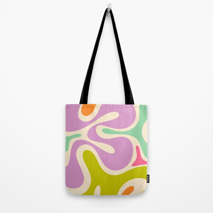 Smooth Contours Retro Modern Abstract Pattern Pastel Lavender Lime Orange Mint Tote Bag Gallery Image 2
