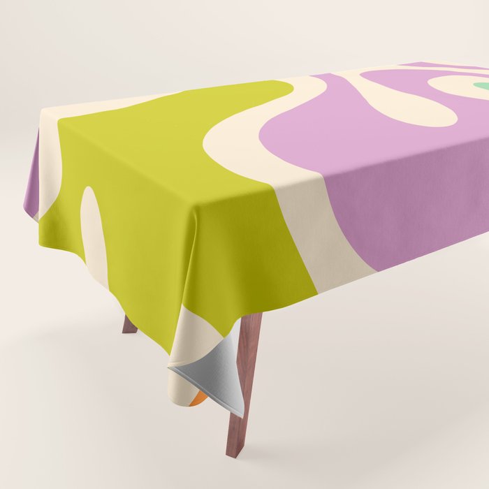 Smooth Contours Retro Modern Abstract Pattern Pastel Lavender Lime Orange Mint Tablecloth Gallery Image 1