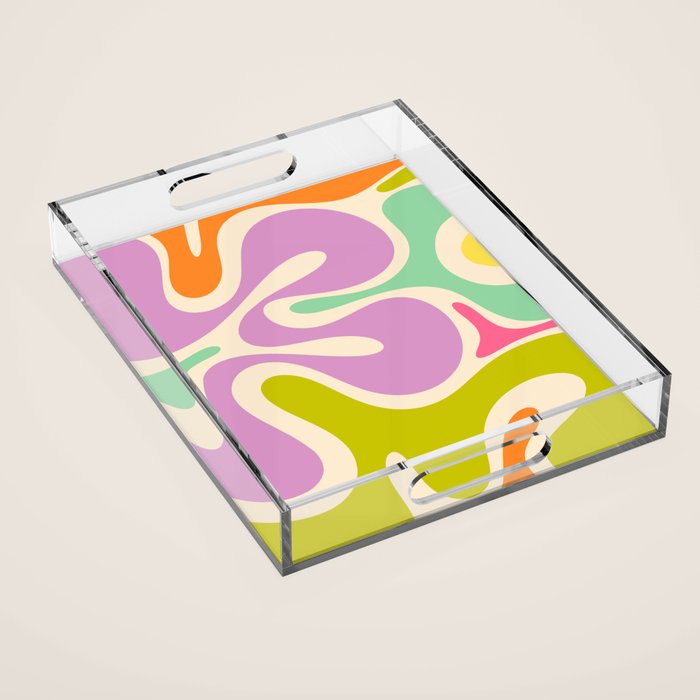 Smooth Contours Retro Modern Abstract Pattern Pastel Lavender Lime Orange Mint Acrylic Tray Gallery Image 1