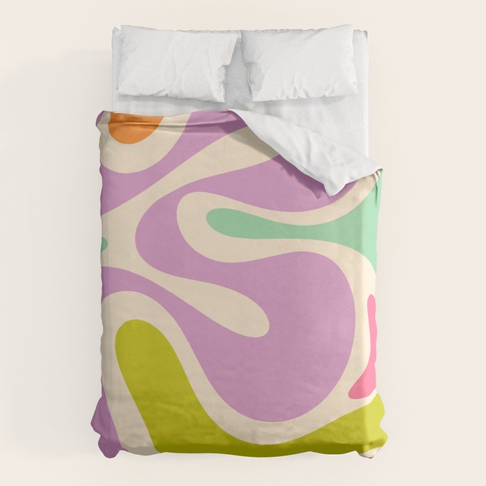 Smooth Contours Retro Modern Abstract Pattern Pastel Lavender Lime Orange Mint Duvet Cover Gallery Image 6